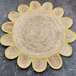 Handmade Yellow Scalloped Round Jute Rug