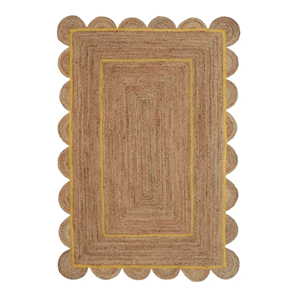 Handmade Yellow Trim Scalloped Jute Rug