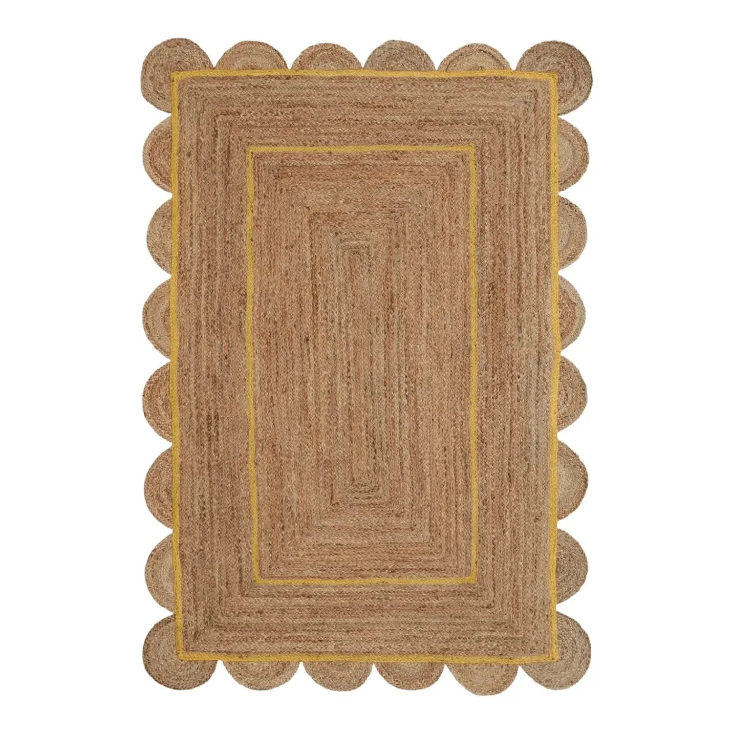 Handmade Yellow Trim Scalloped Jute Rug