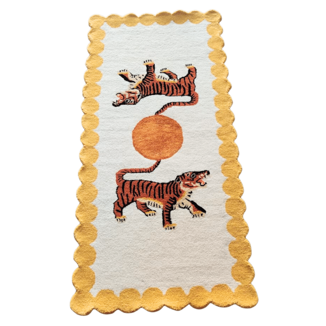 Asian Tigers and the Sun Hand Tufted Wool Rug