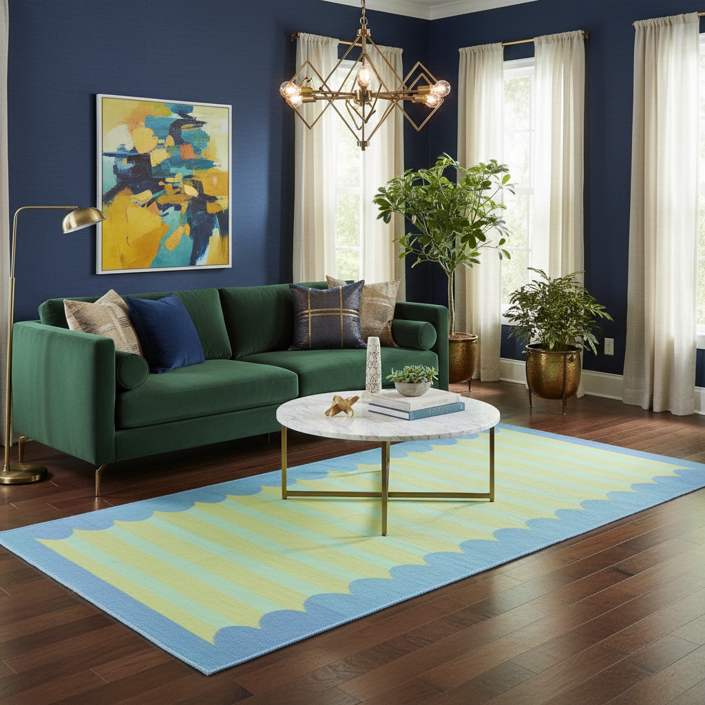 Handwoven Alaia Blue/Yellow Cotton Rug