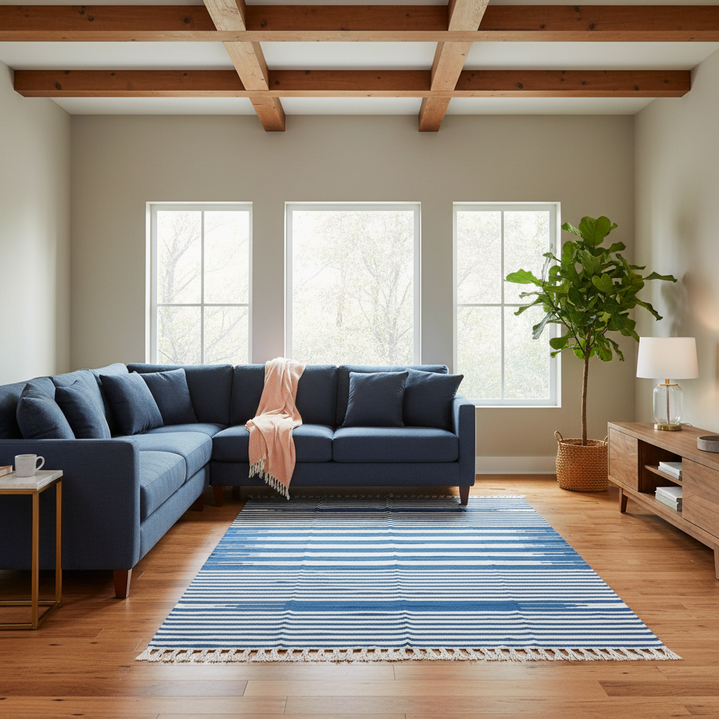 Alfombra de algodón Handwoven Azure Serenity Fringe Haven