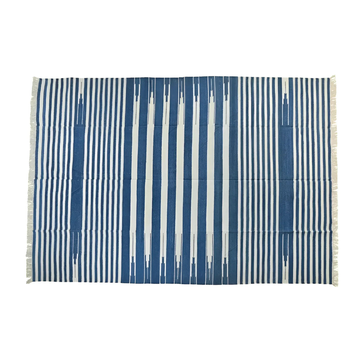 Handwoven Azure Serenity Fringe Haven Cotton Rug