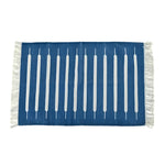 Handwoven Blue and White Mini Stripe Cotton Rug with Fringes
