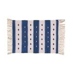 Handwoven Blue and White Stripe Accent Cotton Rug with Fringes