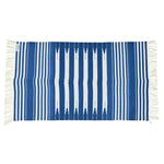 Handwoven Blue and White Stripe Cotton Rug with Fringes