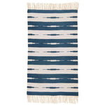 Handwoven Blue and White Stripe Ikat Cotton Rug with Fringes