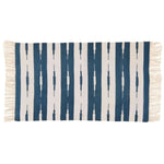 Handwoven Blue and White Stripe Ikat Cotton Rug with Fringes