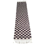 Handwoven Checker Wool Rug with Tassels - Dark Brown and White