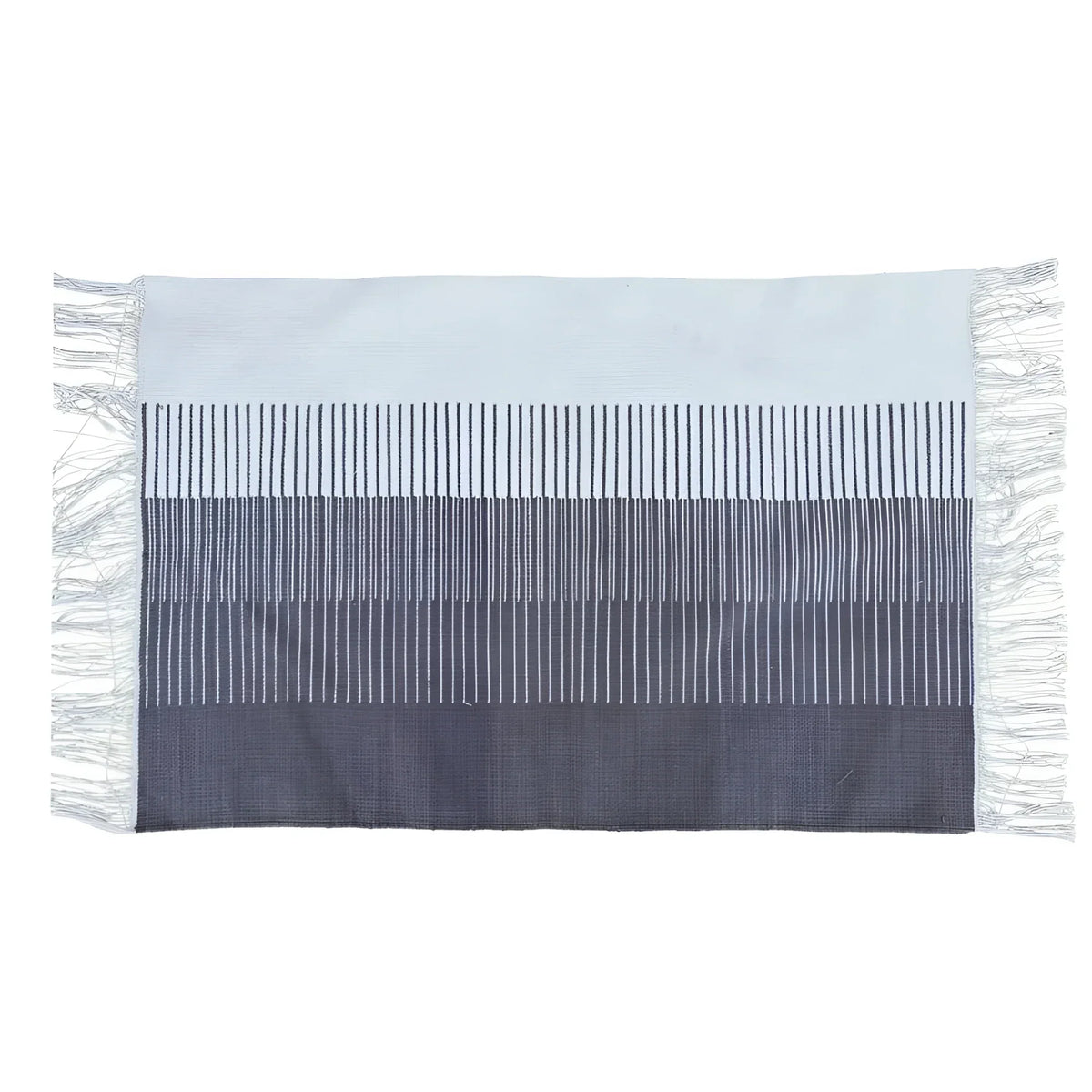 Handwoven Gray Ombre Cotton Rug with Fringes