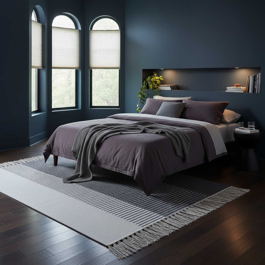 Handwoven Gray Ombre Cotton Rug with Fringes