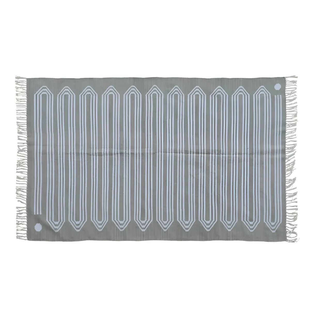 Handwoven Gray Snake Inspired Cotton Rug with Fringes