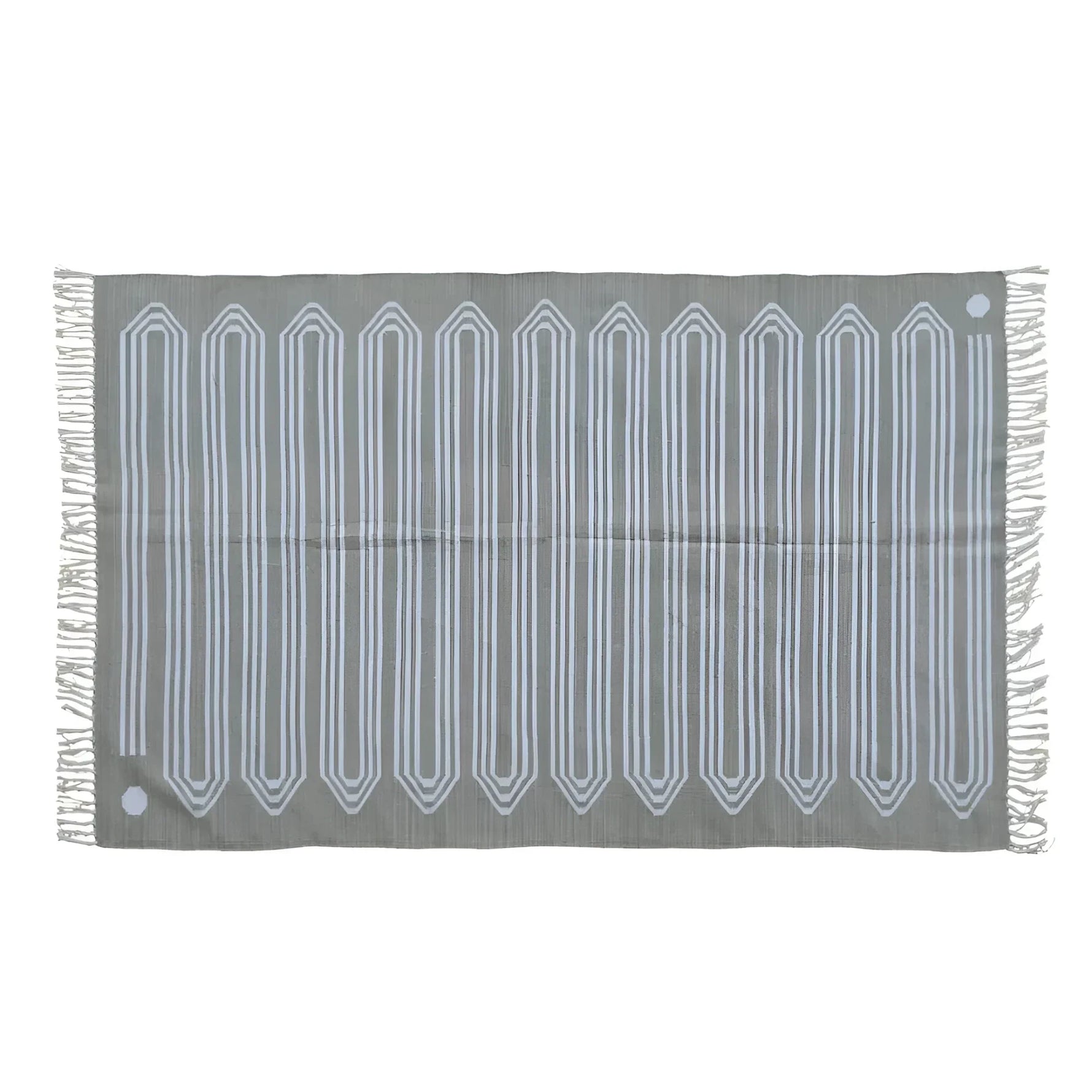 Handwoven Gray Snake Inspired Cotton Rug with Fringes
