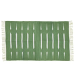 Handwoven Green and White Stripe Cotton Rug with Fringes