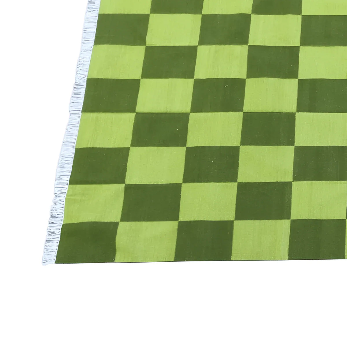 Handwoven Green Checker Cotton Rug