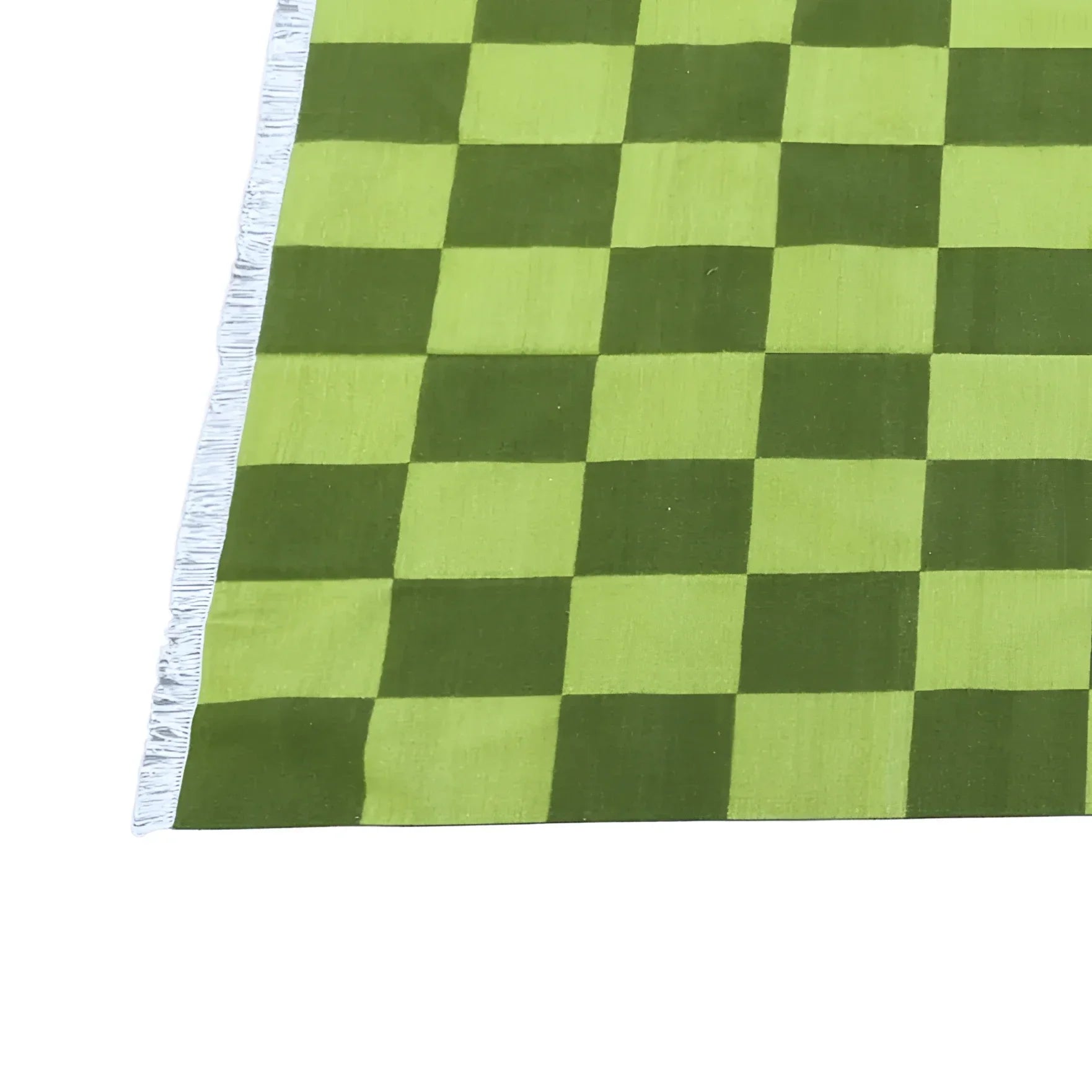 Handwoven Green Checker Cotton Rug