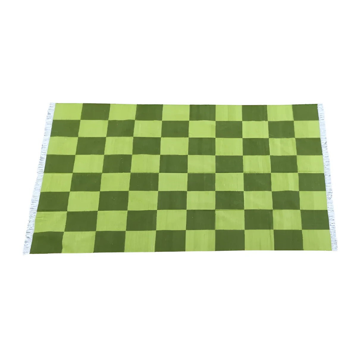 Handwoven Green Checker Cotton Rug