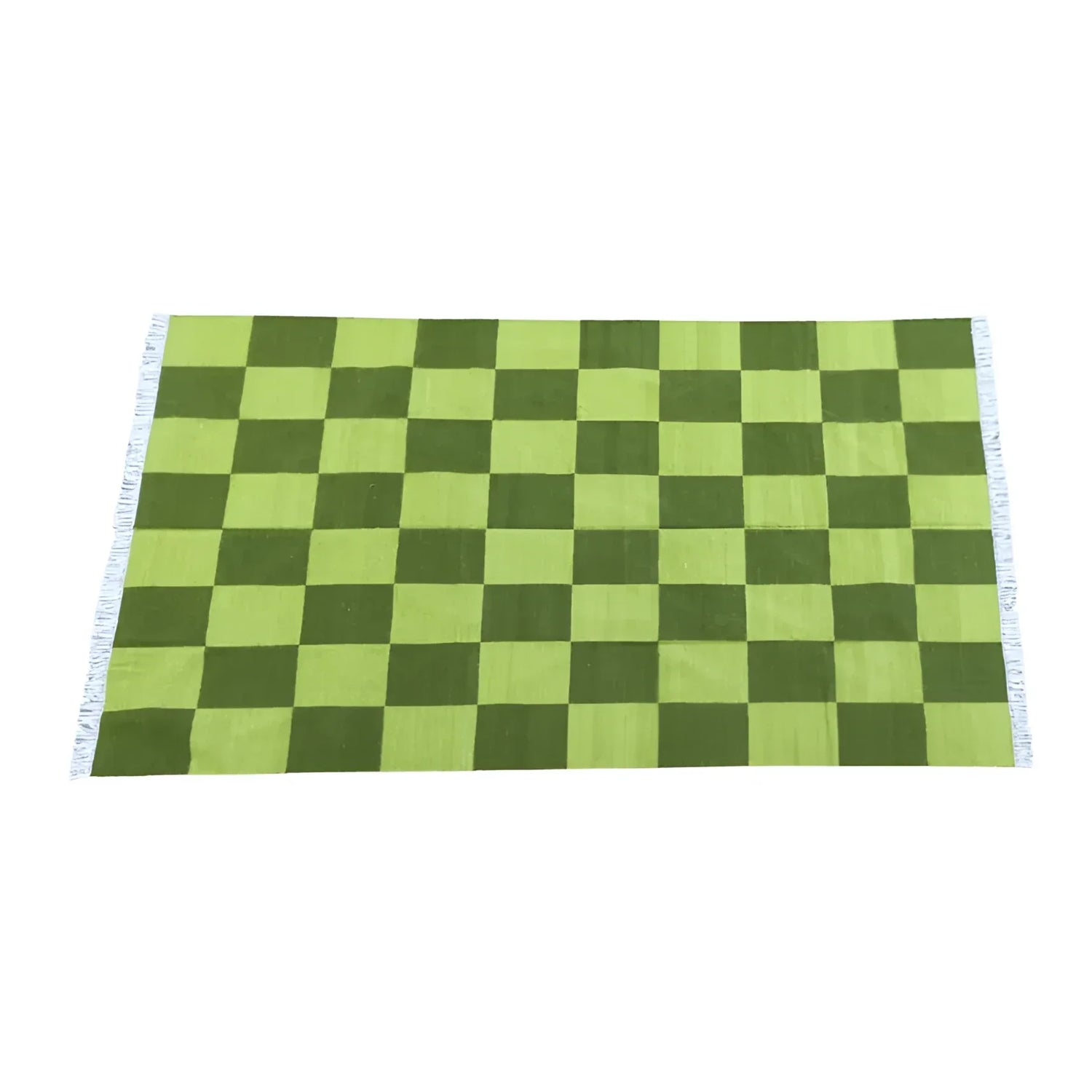 Handwoven Green Checker Cotton Rug