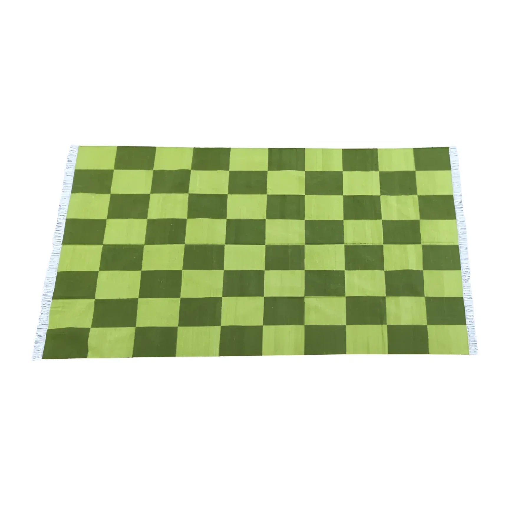 Handwoven Green Checker Cotton Rug