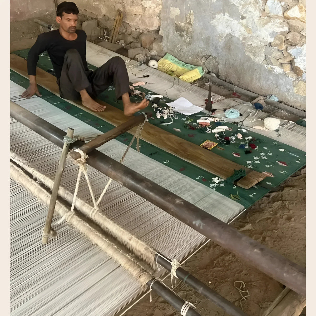 Handwoven Green Palm Trees Cotton Rug