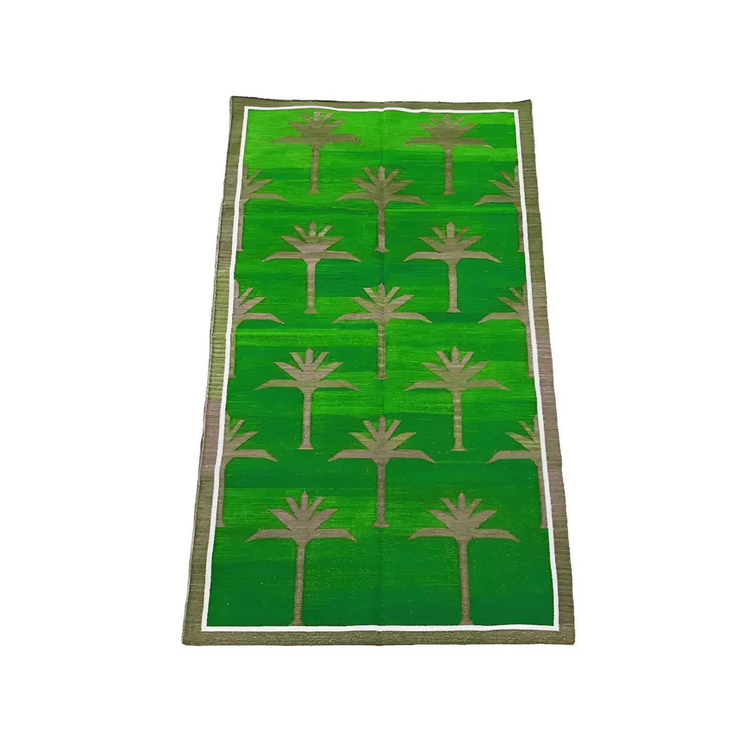 Handwoven Green Palm Trees Cotton Rug