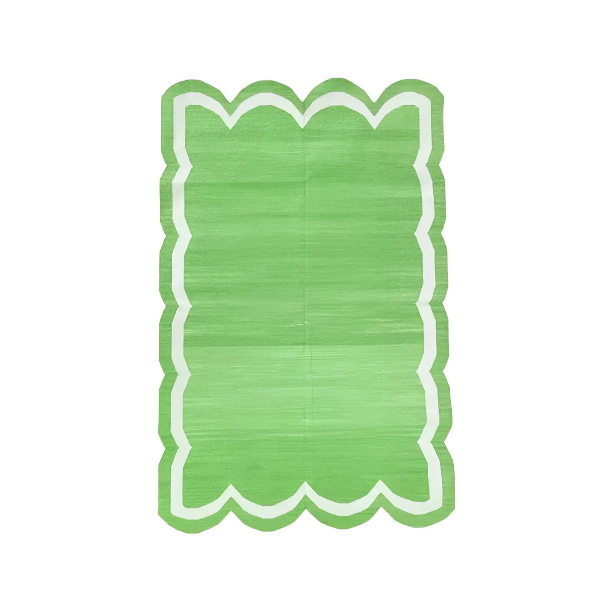 Handwoven Green/White Scallop Cotton Rug