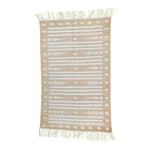 Handwoven Light Taupe and White Traditional Cotton Rug with Fringes