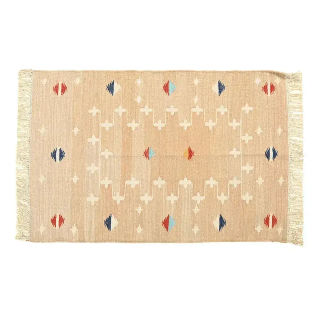 Handwoven Light Taupe Trellis Elegance Fringes Cotton Rug showcasing a beautiful trellis pattern in a light taupe color. This boho rug is a perfect addition for large area rugs in a living room or bedroom, made from high-quality cotton.