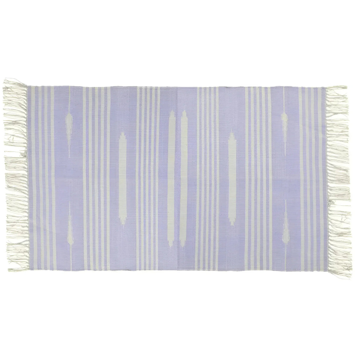 Handwoven Lilac and White Mini Stripe Cotton Rug with Fringes