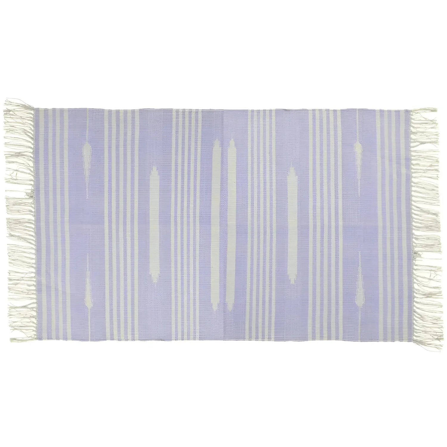 Handwoven Lilac and White Mini Stripe Cotton Rug with Fringes