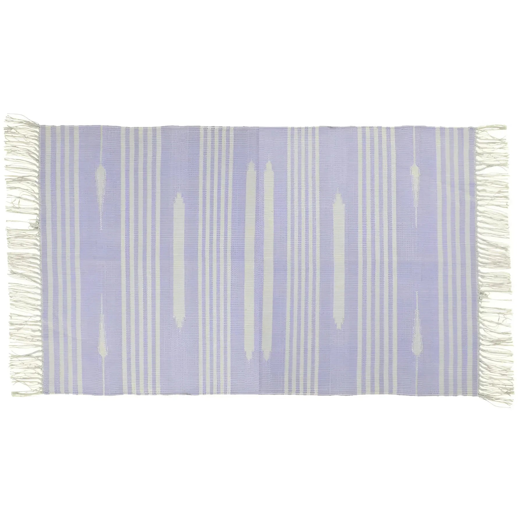 Handwoven Lilac and White Mini Stripe Cotton Rug with Fringes