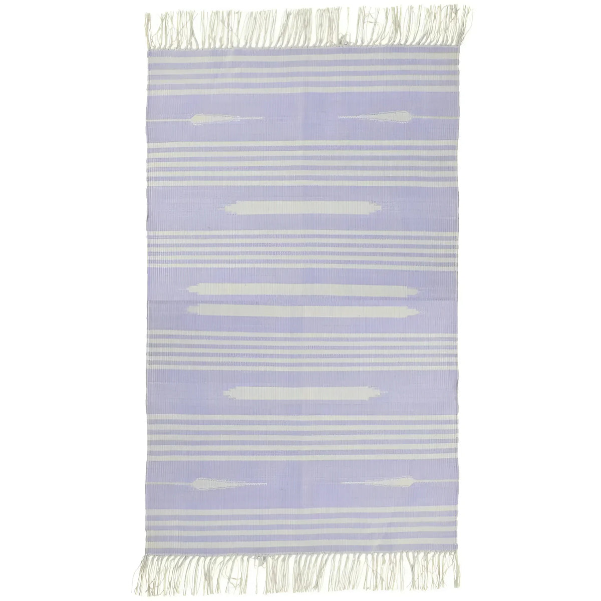 Handwoven Lilac and White Mini Stripe Cotton Rug with Fringes