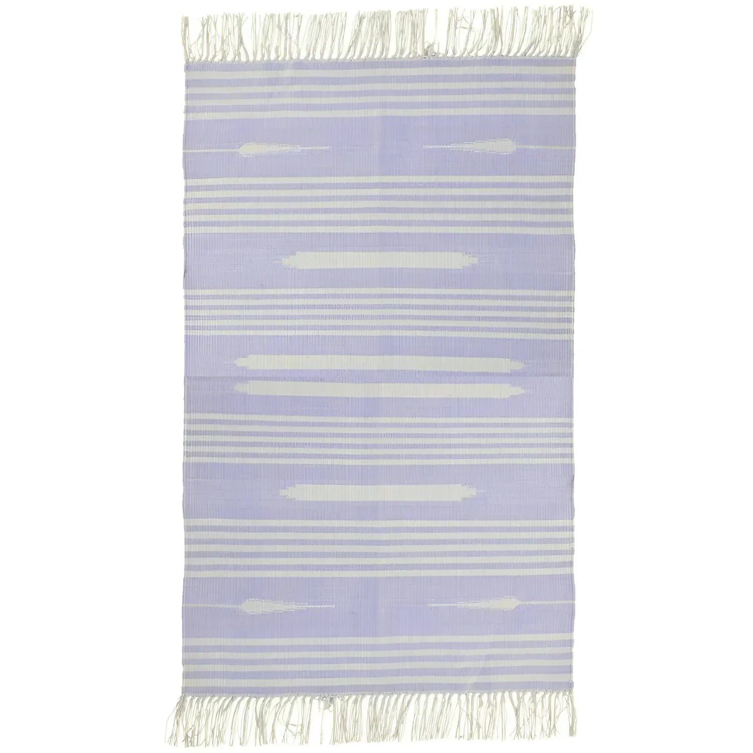 Handwoven Lilac and White Mini Stripe Cotton Rug with Fringes