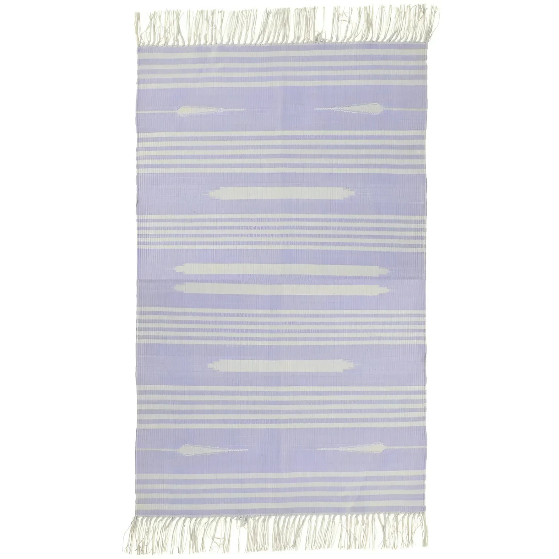 Handwoven Lilac and White Mini Stripe Cotton Rug with Fringes