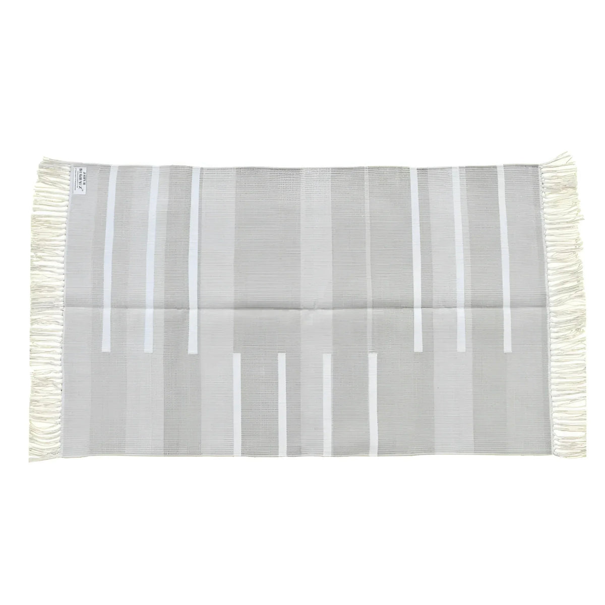 Handwoven Minimalistic Gray Cotton Rug with Fringes
