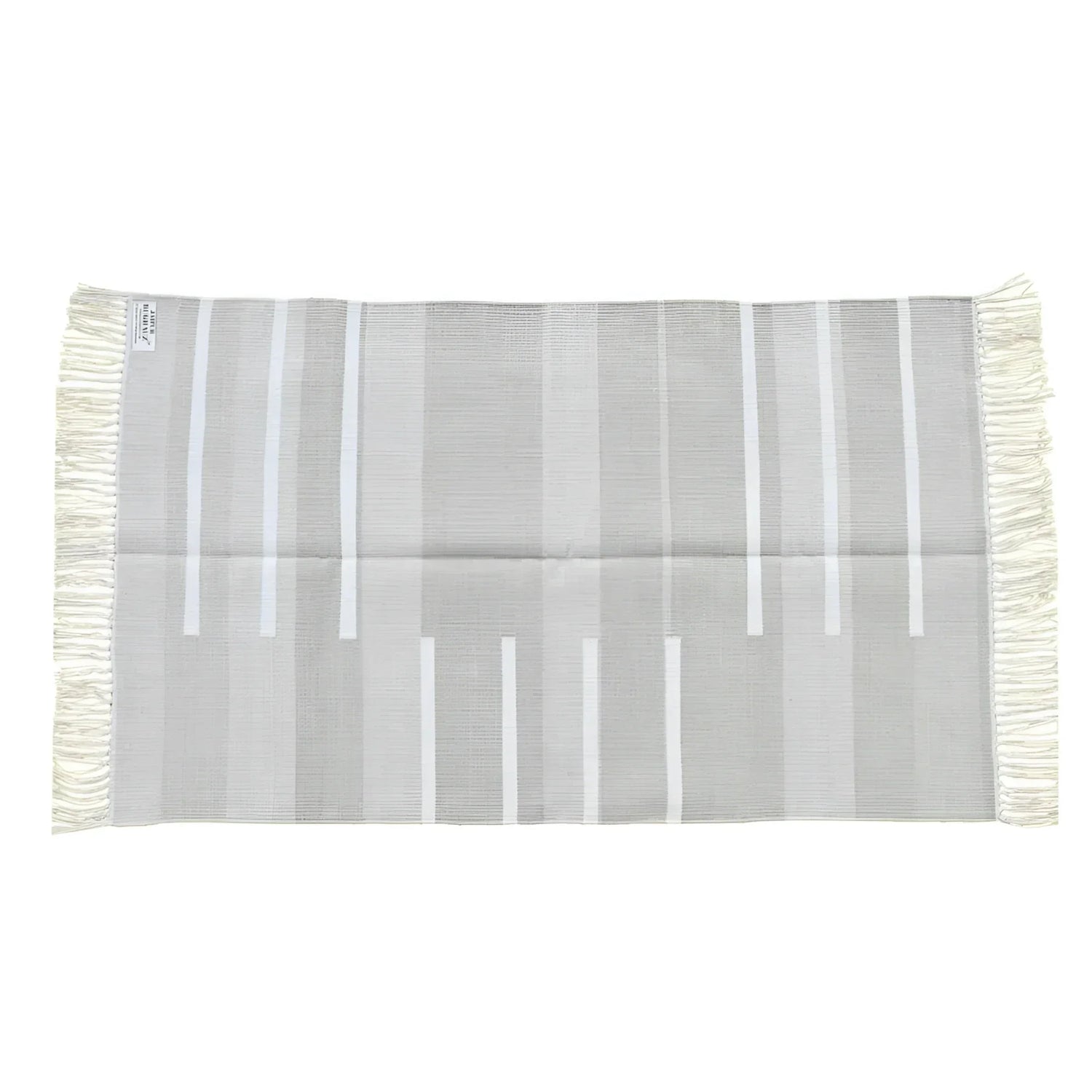 Handwoven Minimalistic Gray Cotton Rug with Fringes