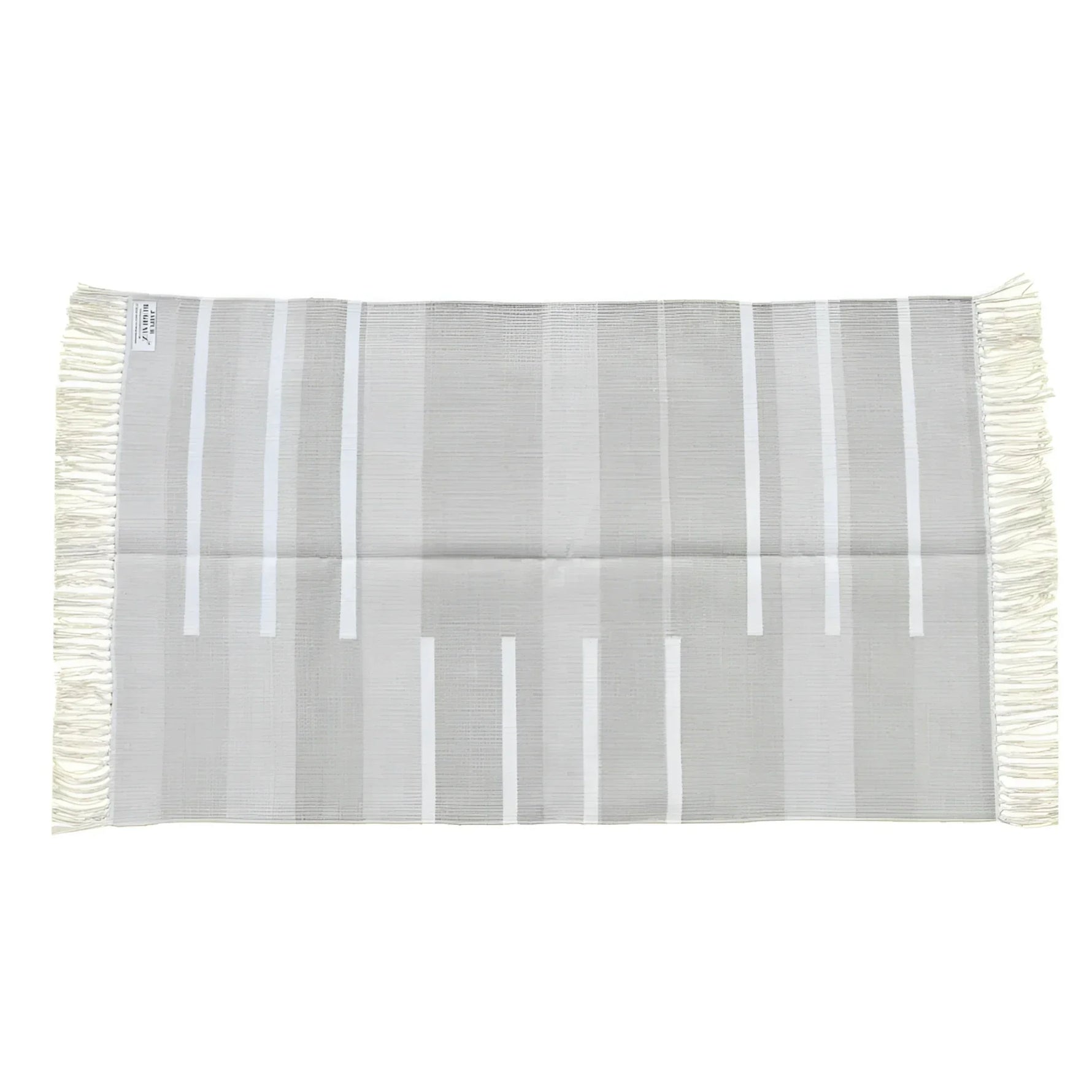 Handwoven Minimalistic Gray Cotton Rug with Fringes
