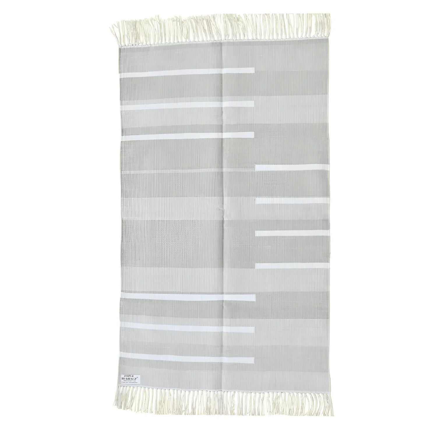 Handwoven Minimalistic Gray Cotton Rug with Fringes