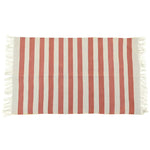 Handwoven Orange and White Stripe Cotton Rug with Fringes