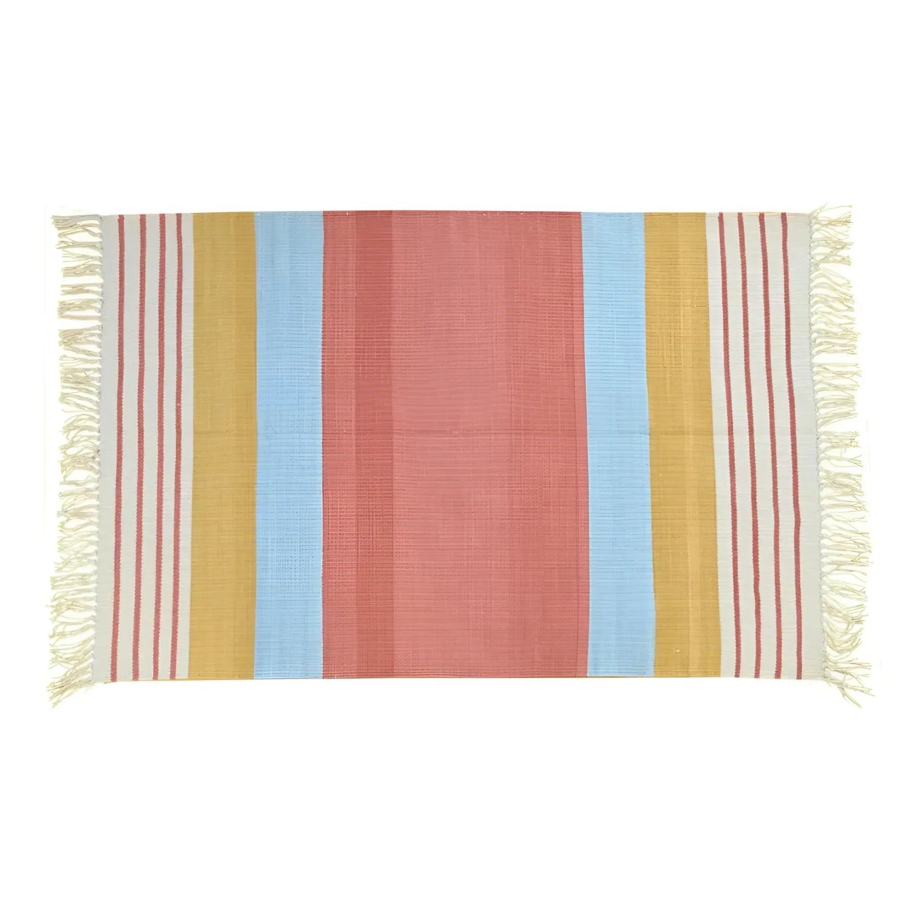 Handwoven Peach and Blue Ombre Cotton Rug with Fringes