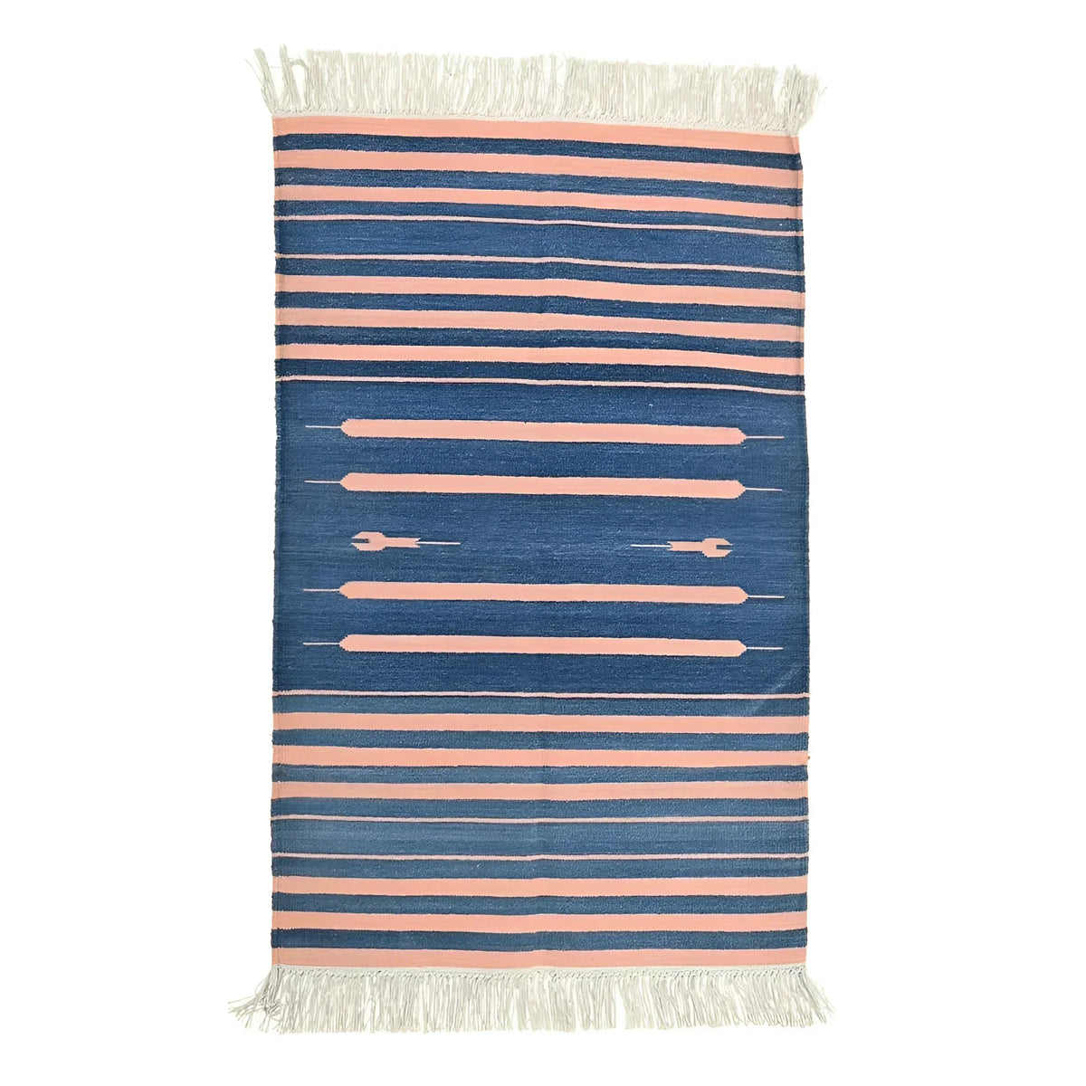 Handwoven Peachy Azure Serenity Fringe Haven Cotton Rug