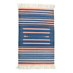 Handwoven Peachy Azure Serenity Fringe Haven Cotton Rug