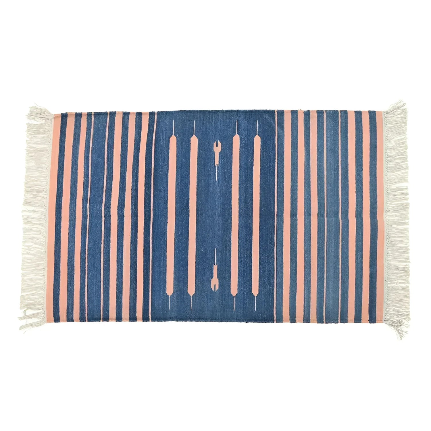 Handwoven Peachy Azure Serenity Fringe Haven Cotton Rug