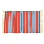 Handwoven Red and Blue Stripe Cotton Rug with Fringes