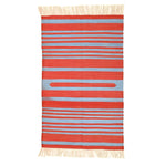 Handwoven Red and Blue Stripe Cotton Rug with Fringes
