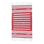 Handwoven Red and White Stripe Minimalistic Cotton Rug with Fringes