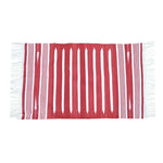 Handwoven Red and White Stripe Minimalistic Cotton Rug with Fringes