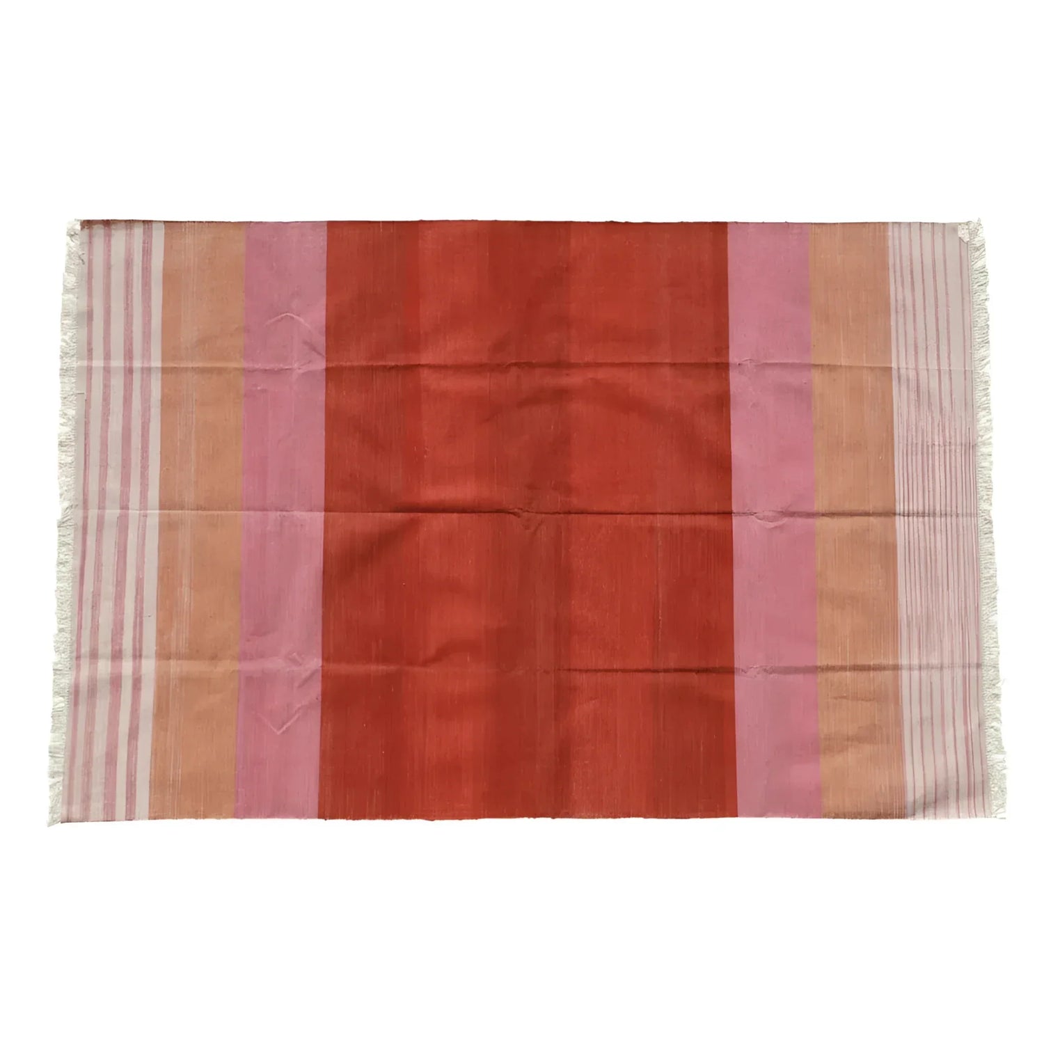 Handwoven Red Ombre Cotton Rug with Fringes