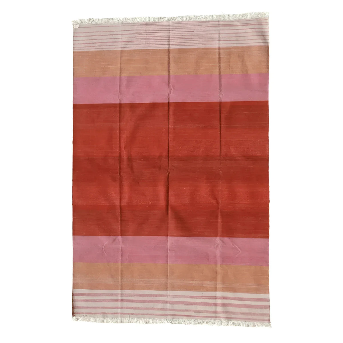 Handwoven Red Ombre Cotton Rug with Fringes