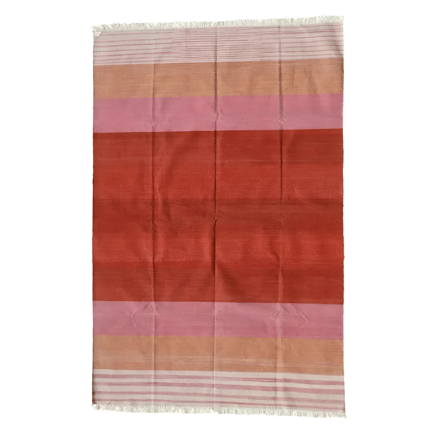 Handwoven Red Ombre Cotton Rug with Fringes